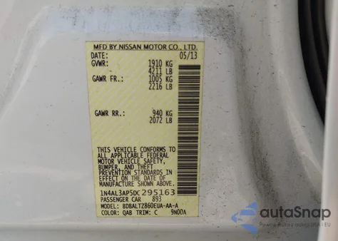 2013 Nissan Altima 2.5 Sv from USA, damaged, VIN 1N4AL3AP5DC295163